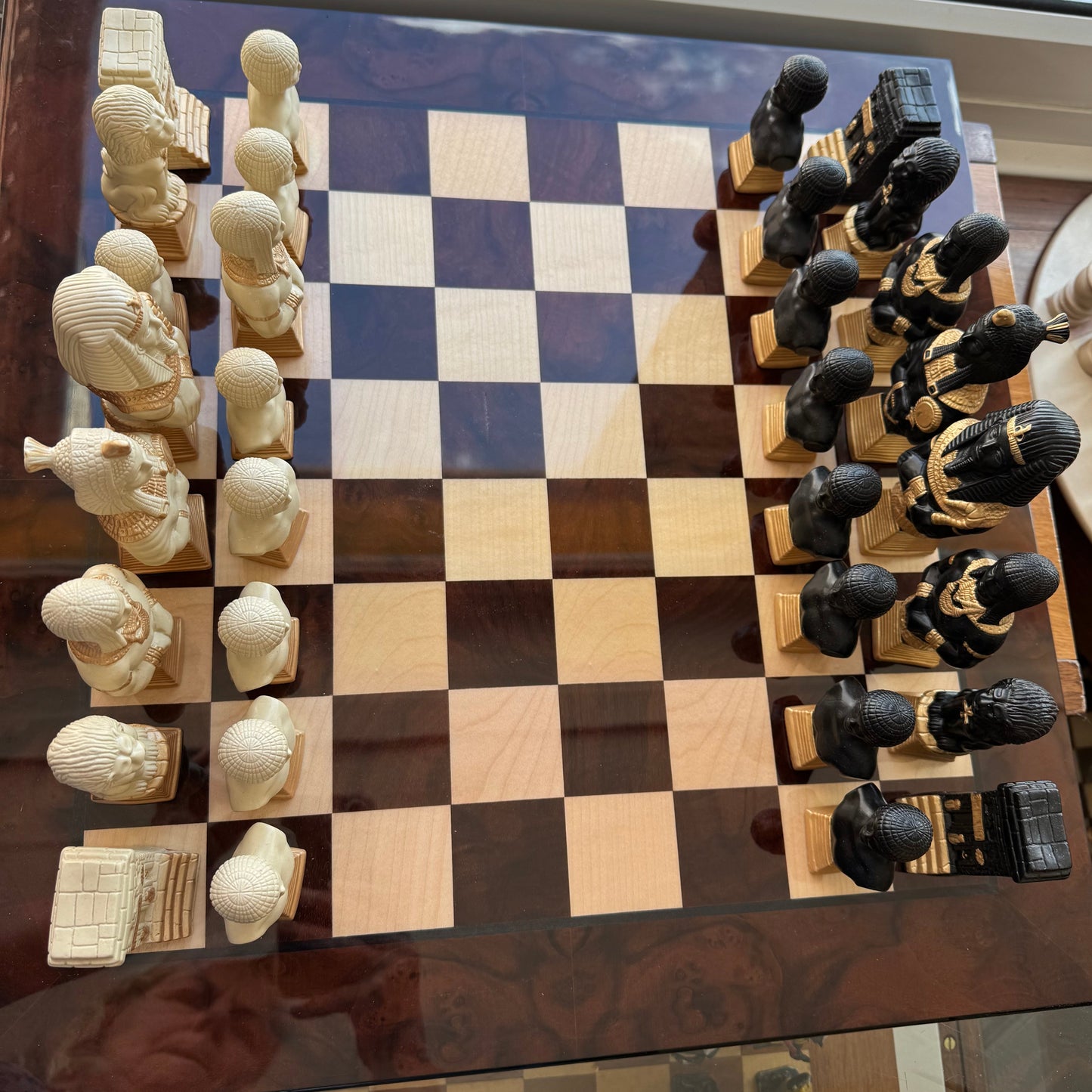 Studio Ann Carlton Rameses Chess set with highly polished 20" wooden chess board