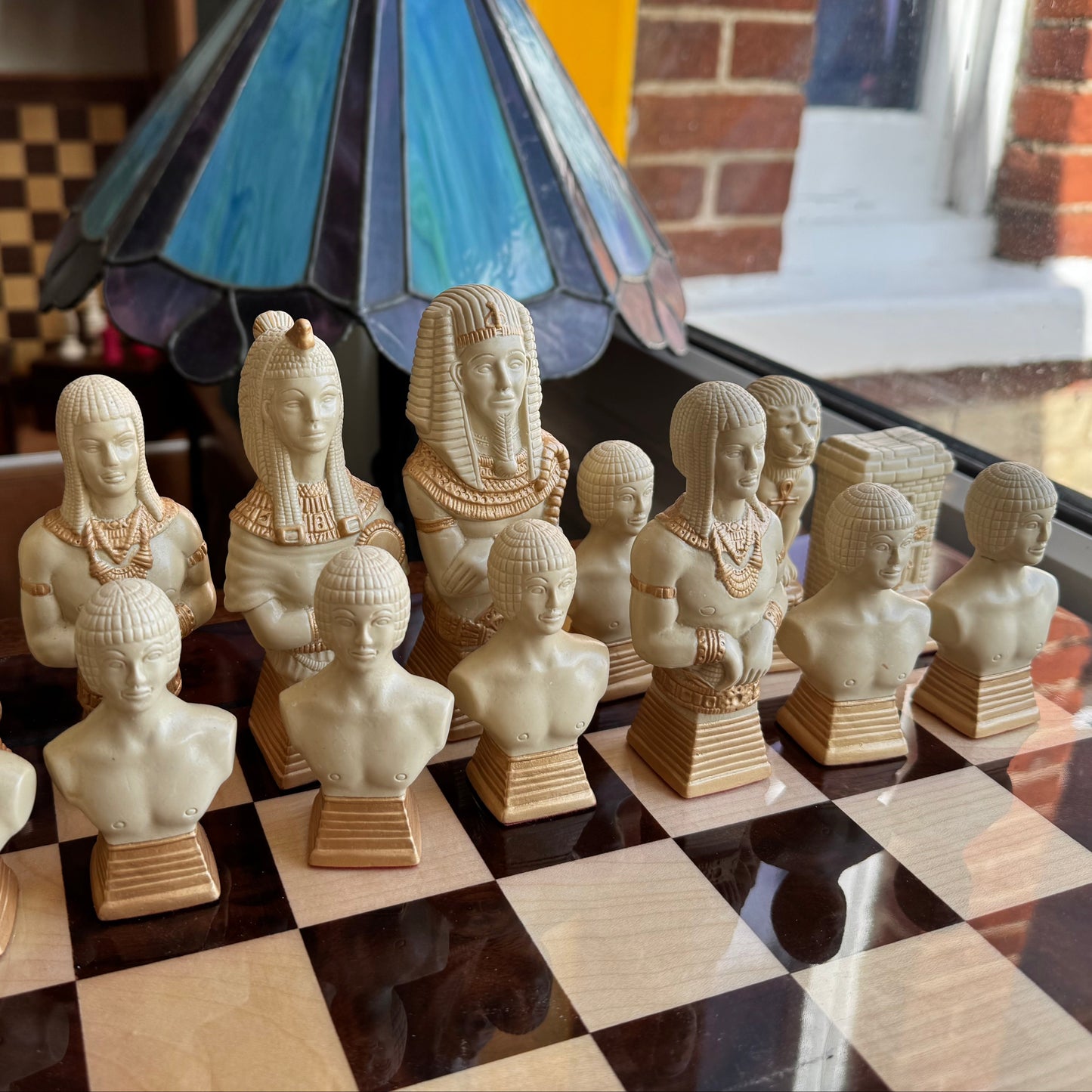 Studio Ann Carlton Rameses Chess set with highly polished 20" wooden chess board