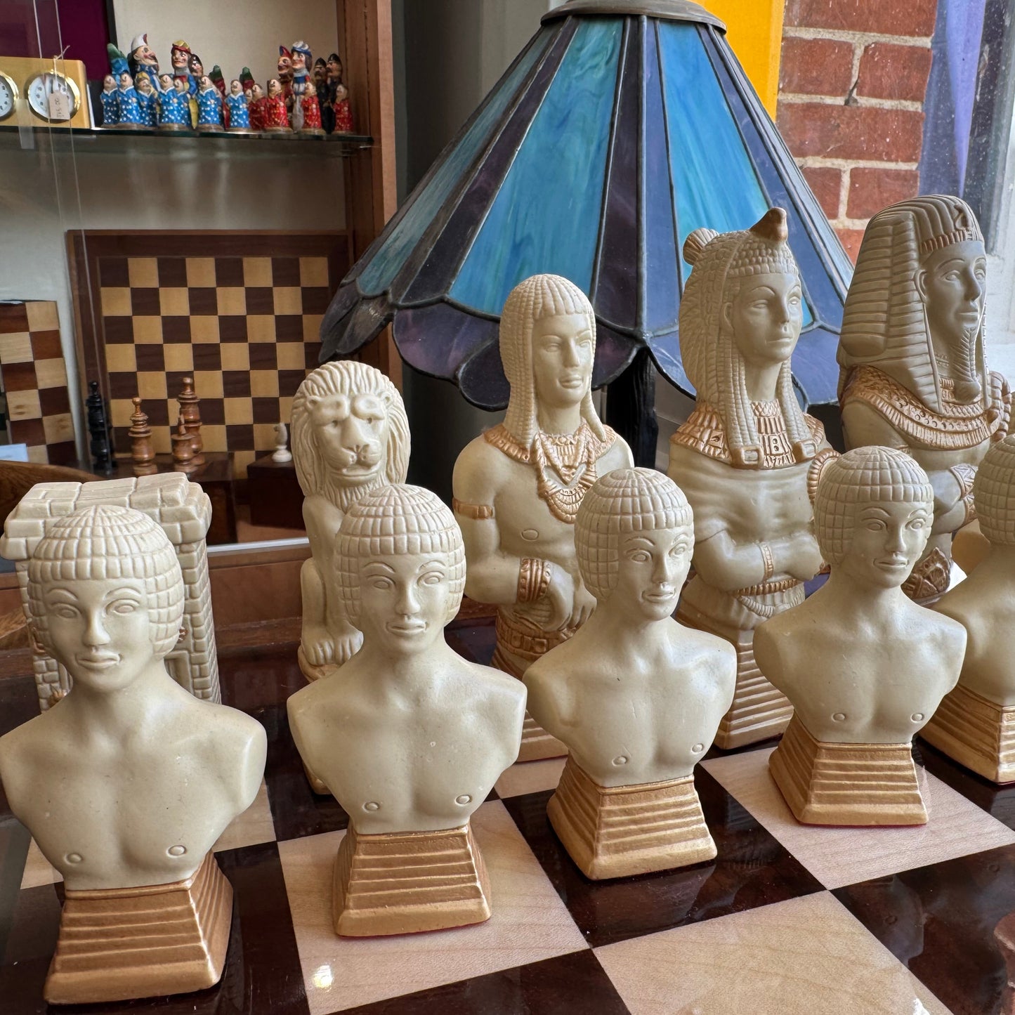 Studio Ann Carlton Rameses Chess set with highly polished 20" wooden chess board