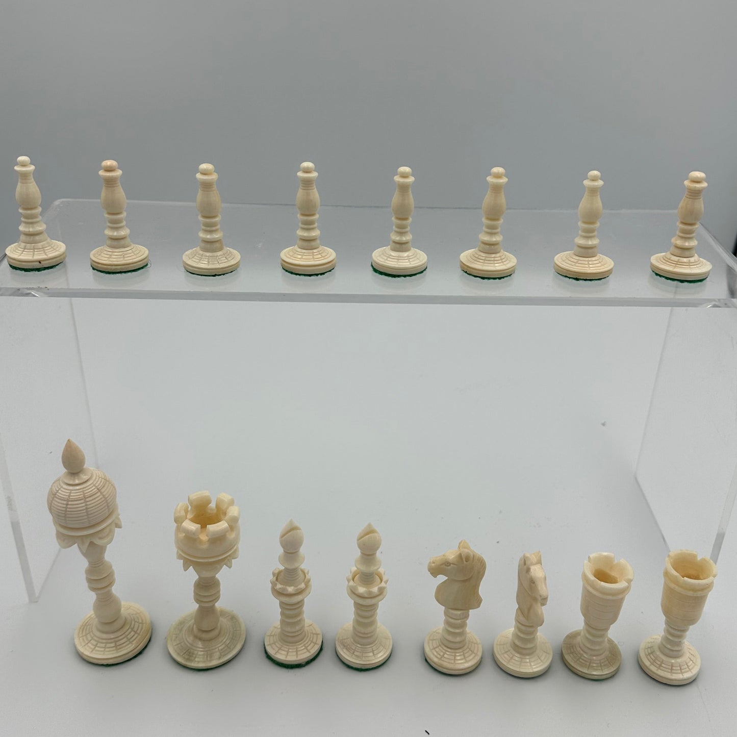 Vintage hand carved bone chess set