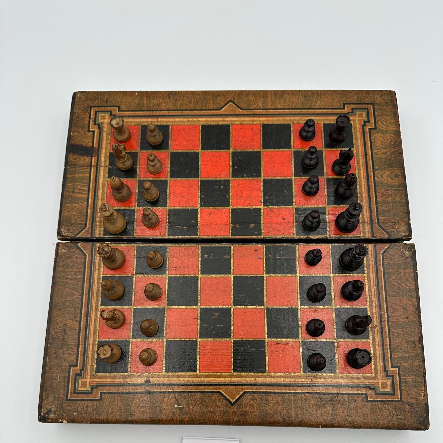 Antique History of England folding chess board with miniature pieces