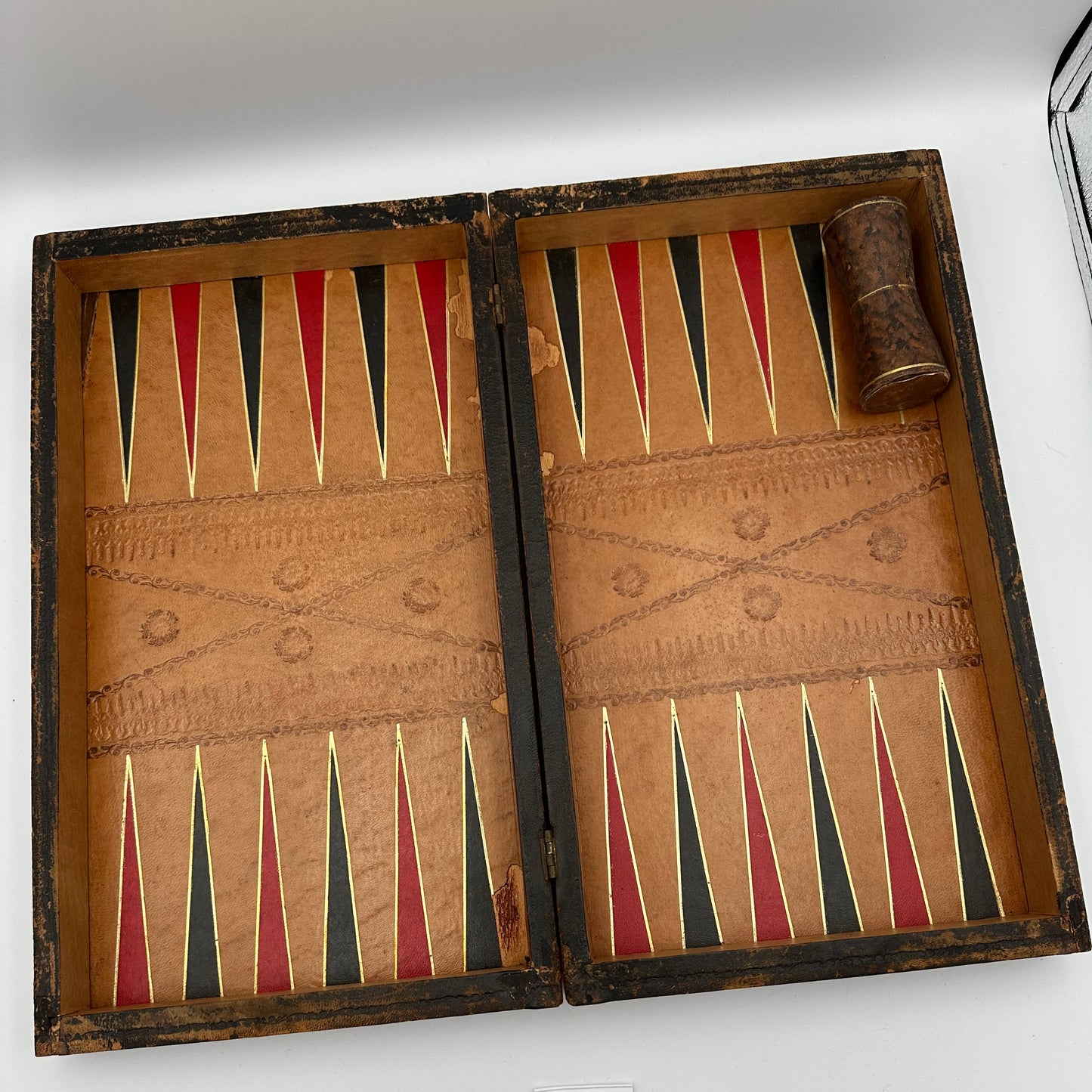 Antique c1850 English Games folding chessboard and backgammon game board