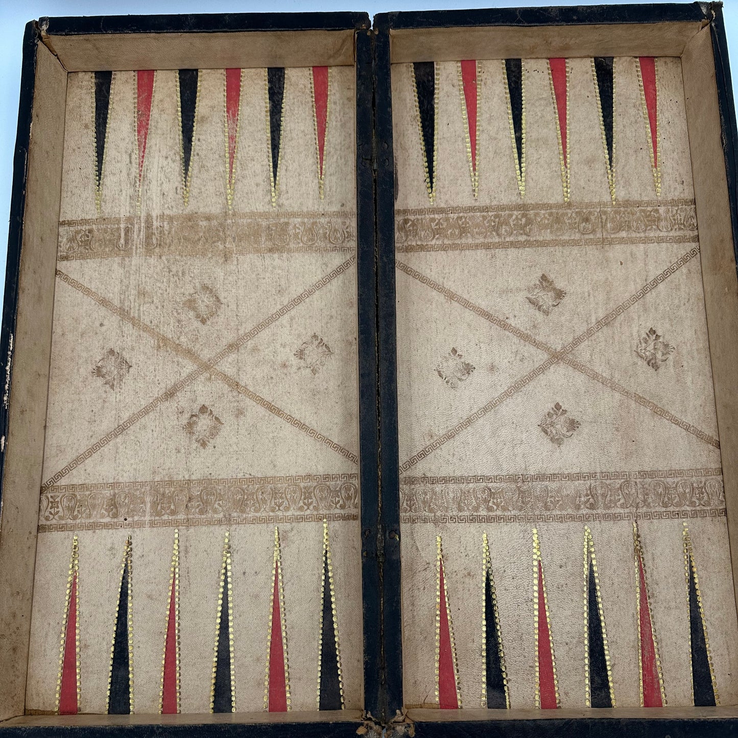 Antique c1890 History of America folding chessboard and backgammon board