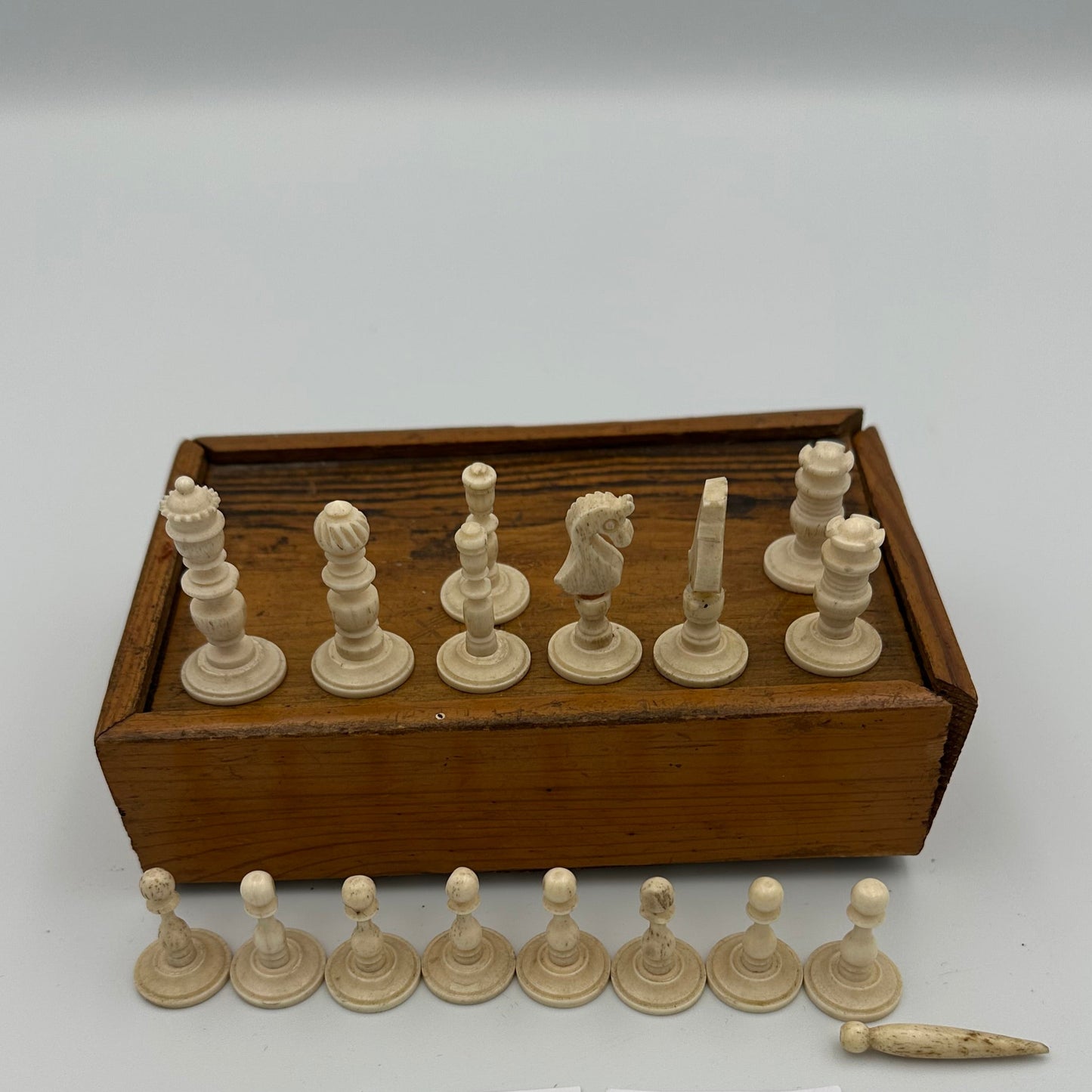 19th century miniature red and cream bone travel chess set