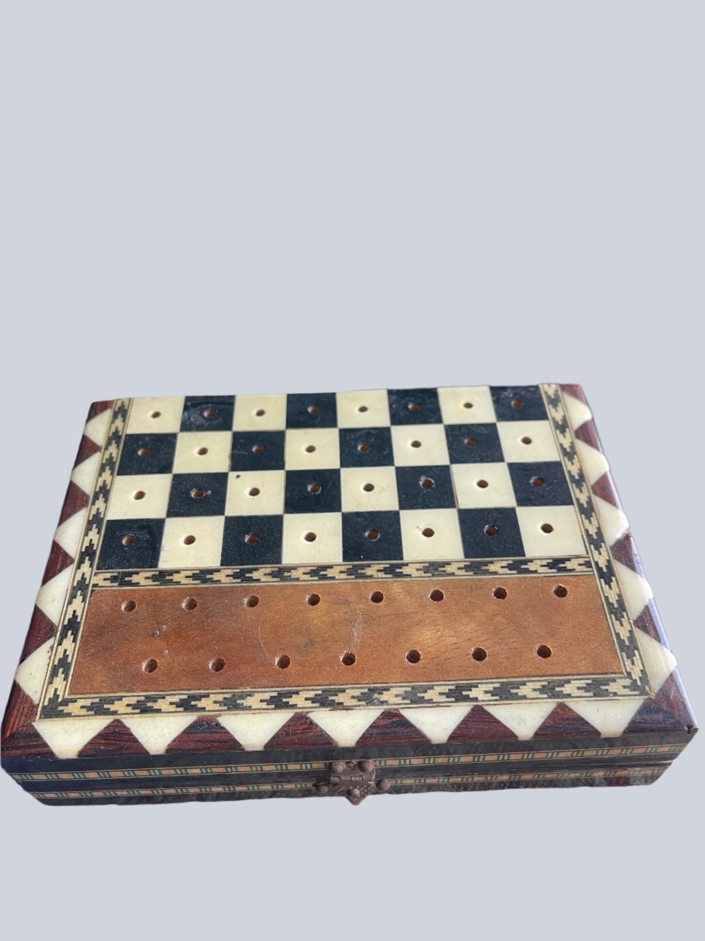 Mid century lacquer pegged travel chess set