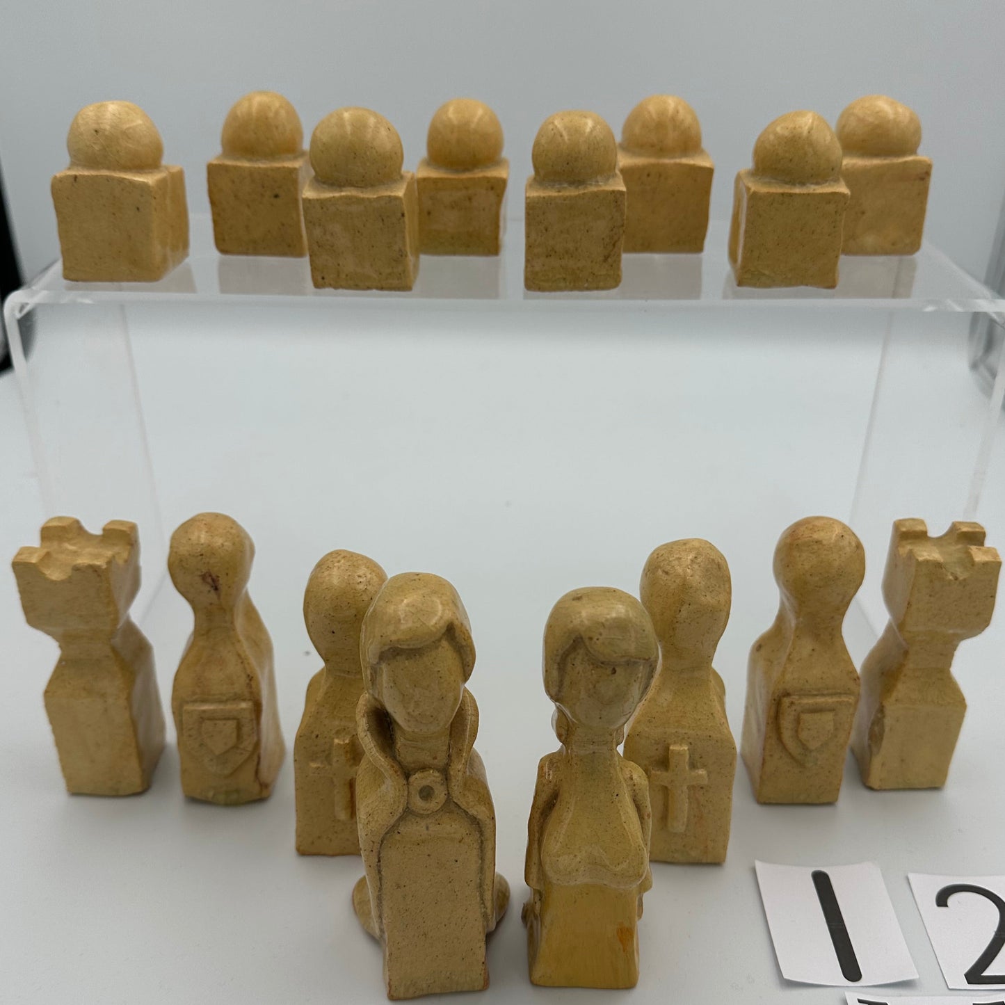 Unique handmade glazed ceramic chess set - possibly 1970s