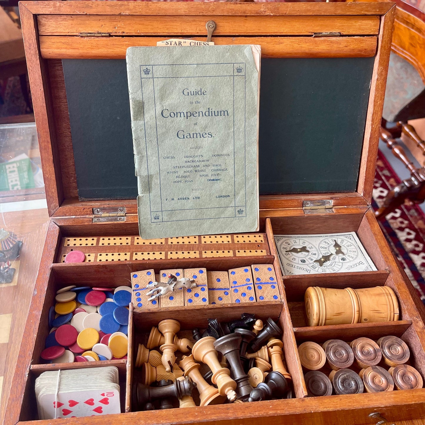 F.H Ayres Ltd Victorian mahogany games compendium