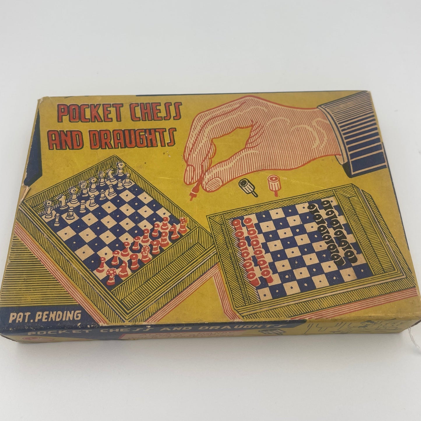 Vintage pocket chess and draughts set in original packaging