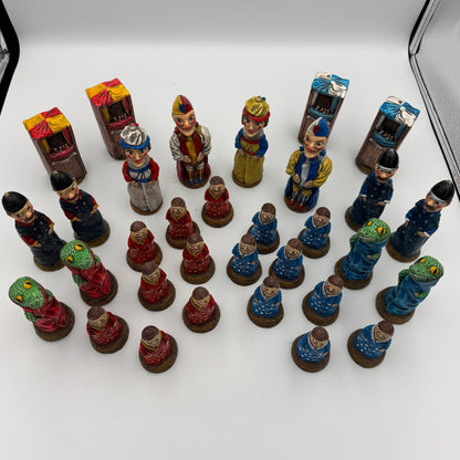 Punch and Judy handpainted ceramic chess pieces (board not included)