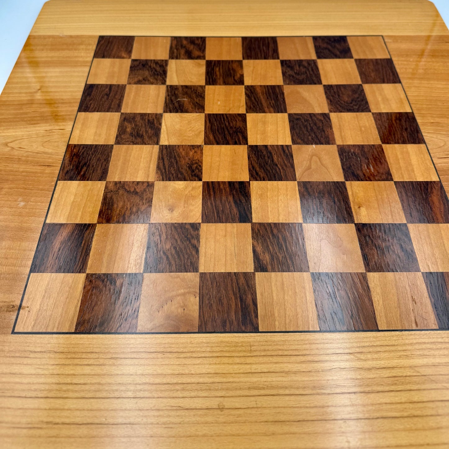 Vintage large polished wooden chess board