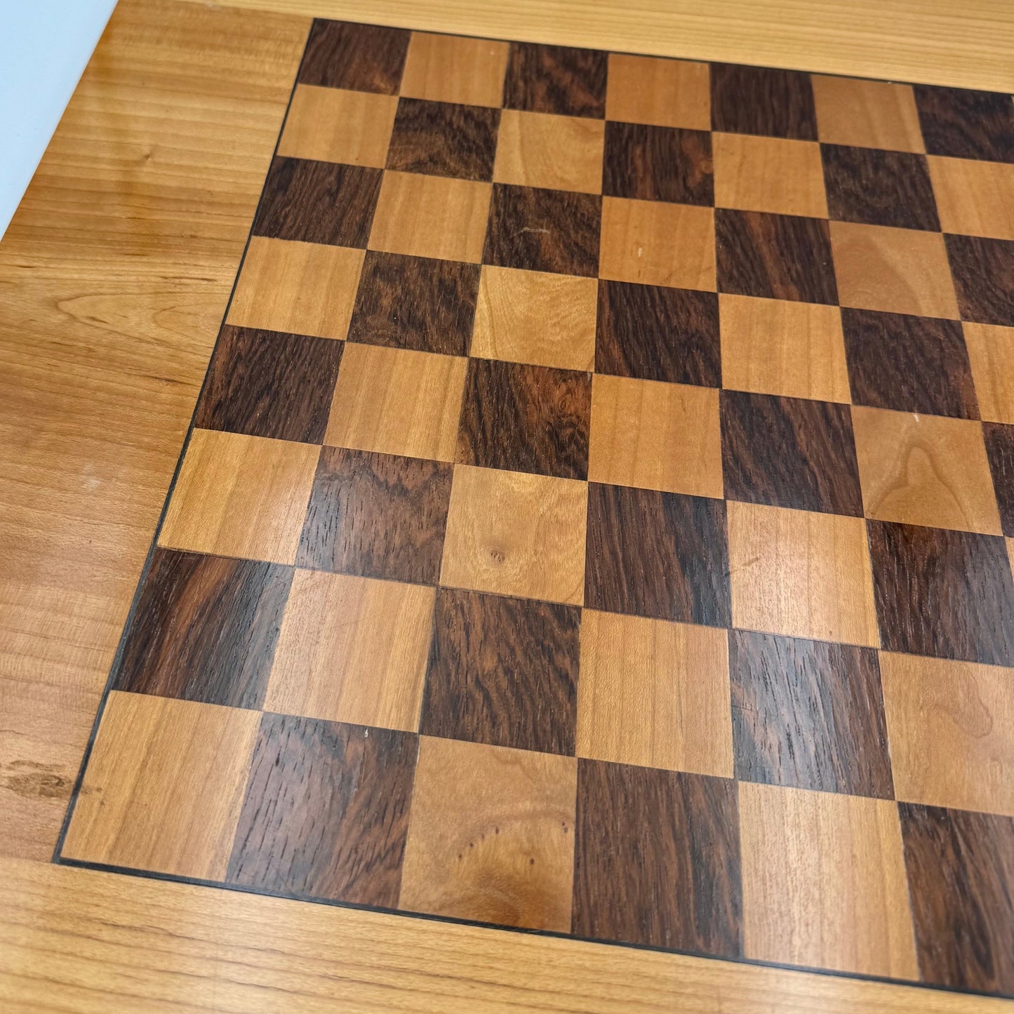 Vintage large polished wooden chess board