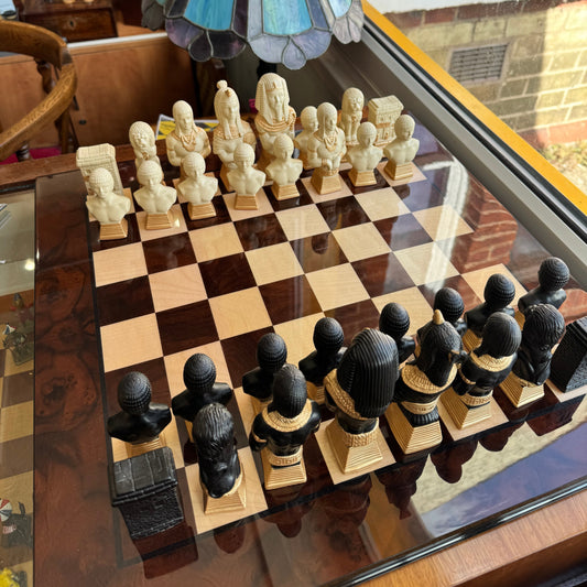 Studio Ann Carlton Rameses Chess set with highly polished 20" wooden chess board