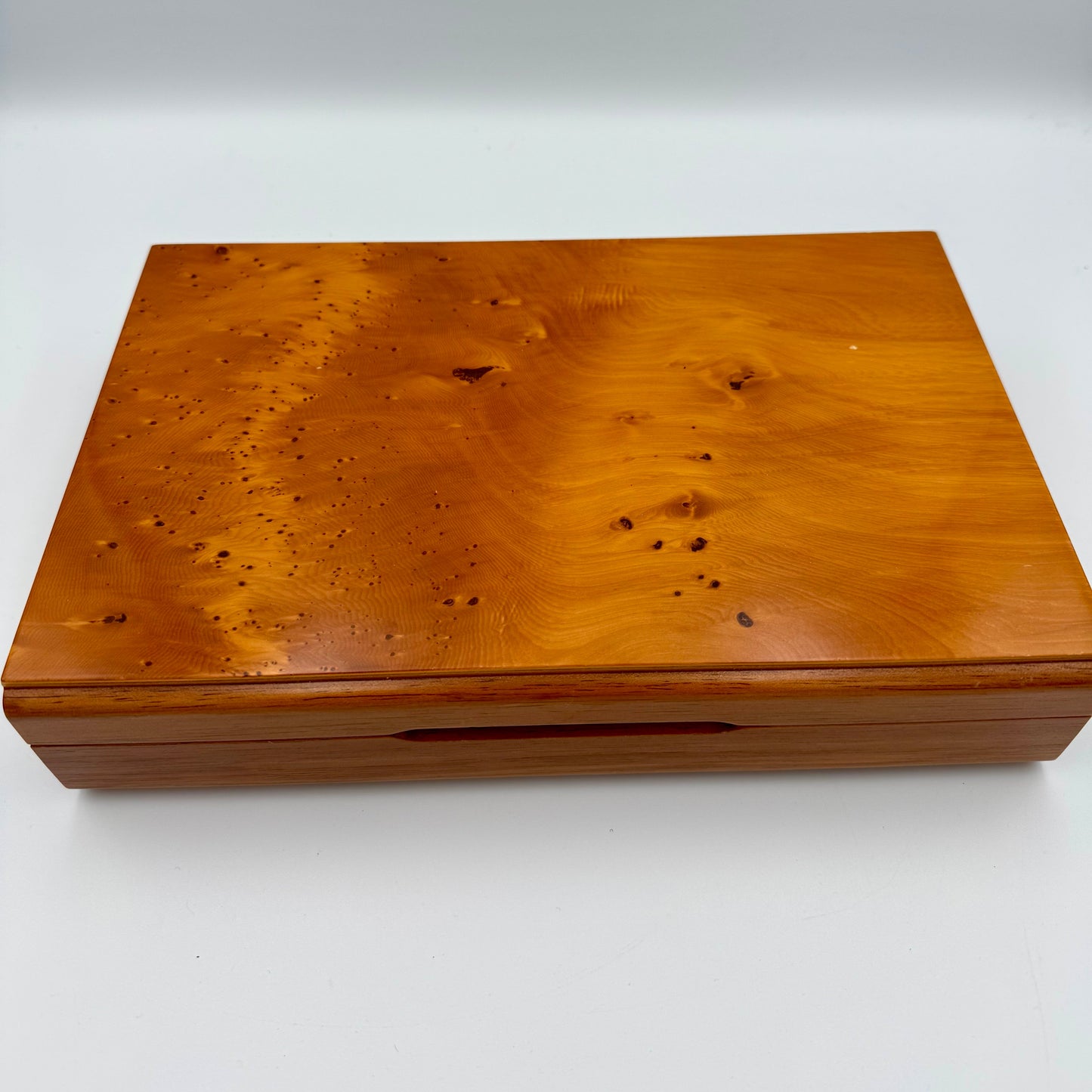 Mid century modern chess pieces presented in a beautiful Huon Pine Harry Schrepfer box