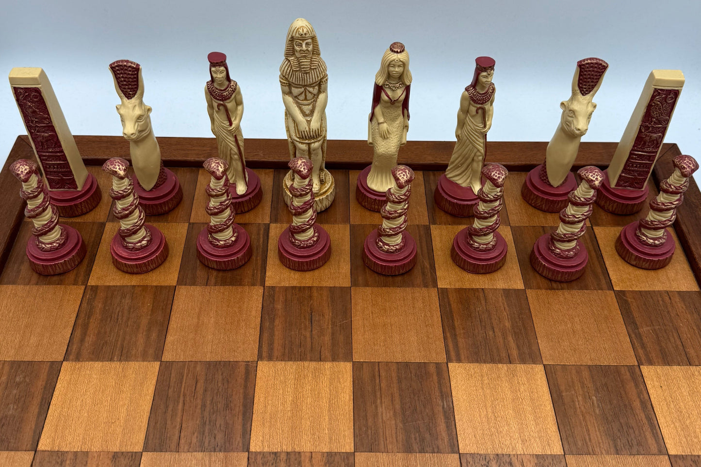 Handpainted Studio Ann Carlton Egyptian Mythology chess set