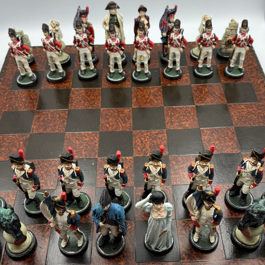 Vintage Battle of Waterloo resin chess set with ceramic board