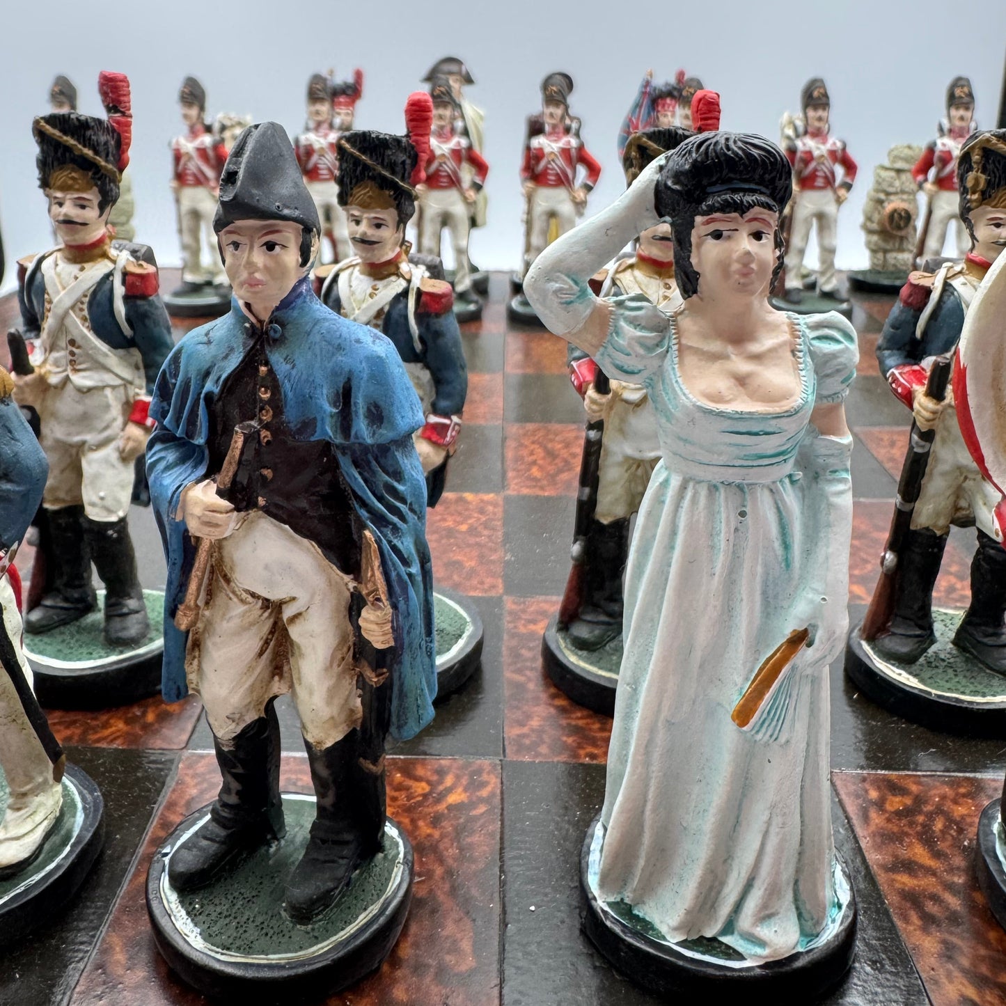 Vintage Battle of Waterloo resin chess set with ceramic board
