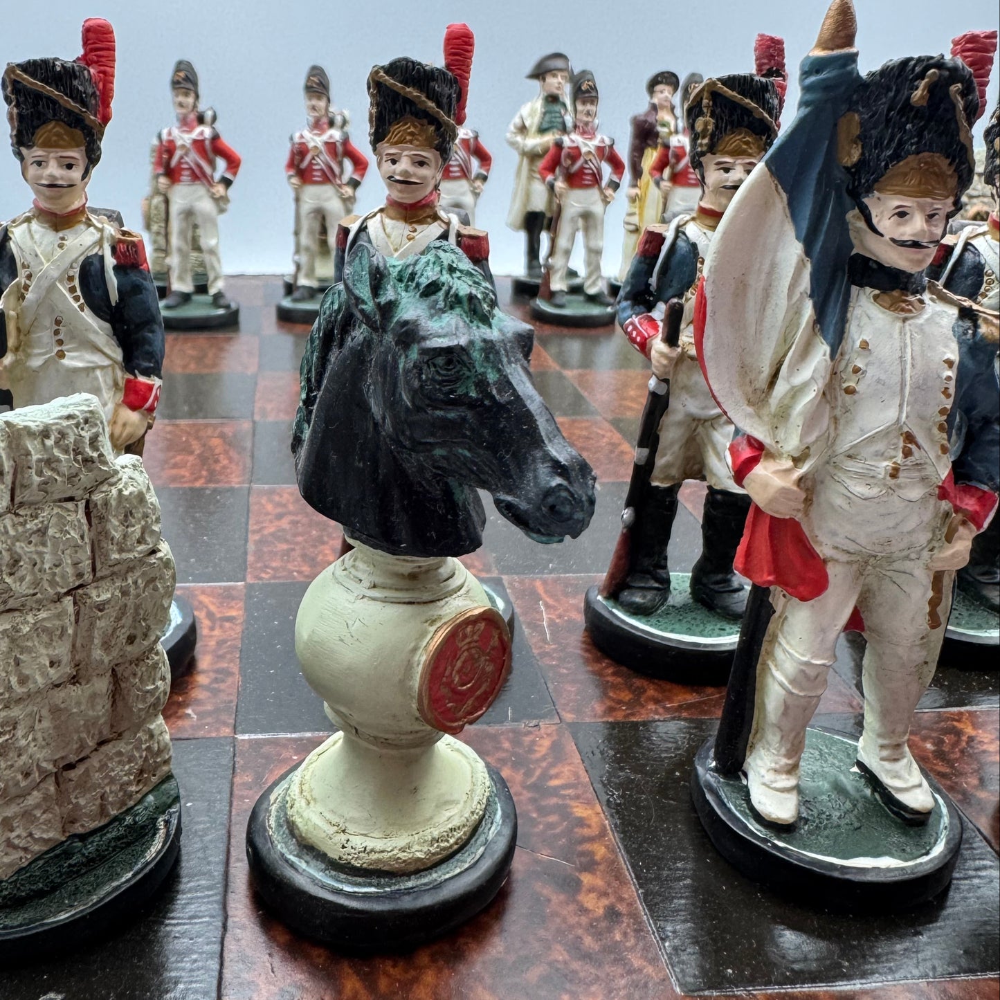 Vintage Battle of Waterloo resin chess set with ceramic board