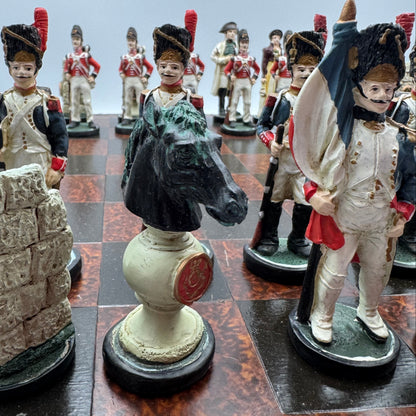 Vintage Battle of Waterloo resin chess set with ceramic board