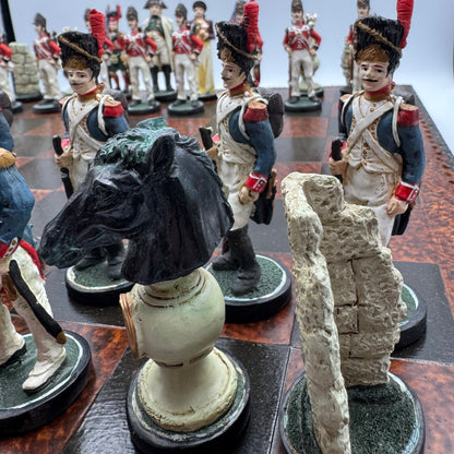 Vintage Battle of Waterloo resin chess set with ceramic board