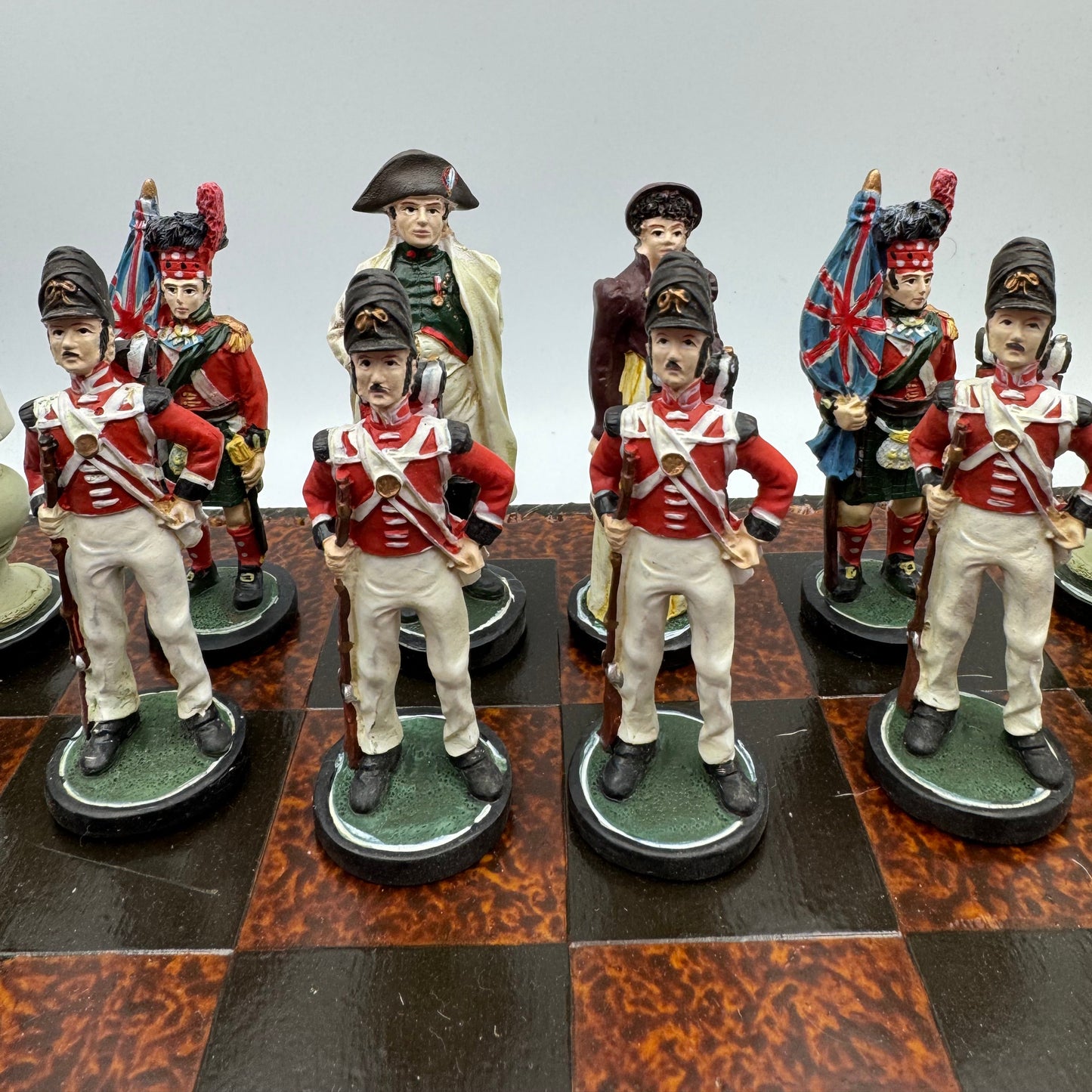 Vintage Battle of Waterloo resin chess set with ceramic board