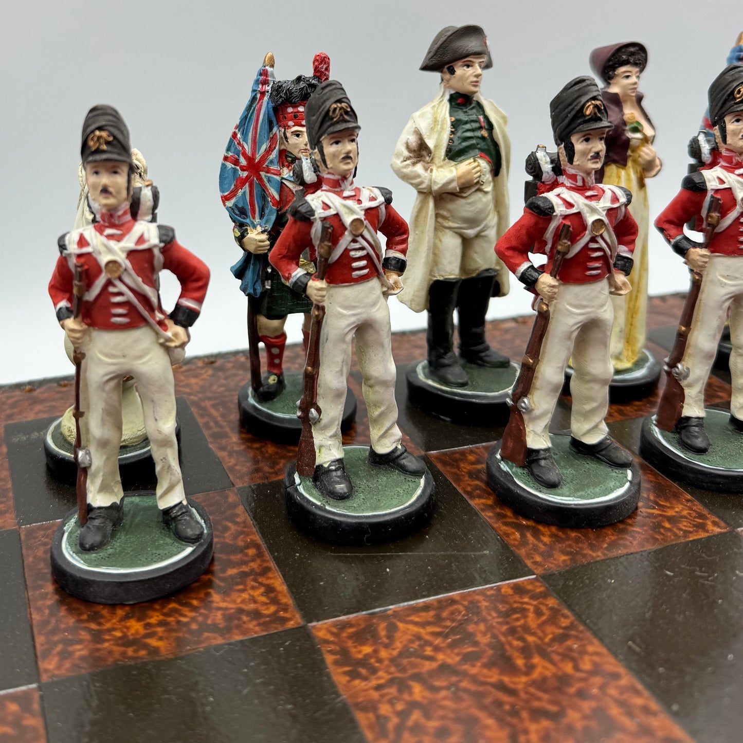 Vintage Battle of Waterloo resin chess set with ceramic board
