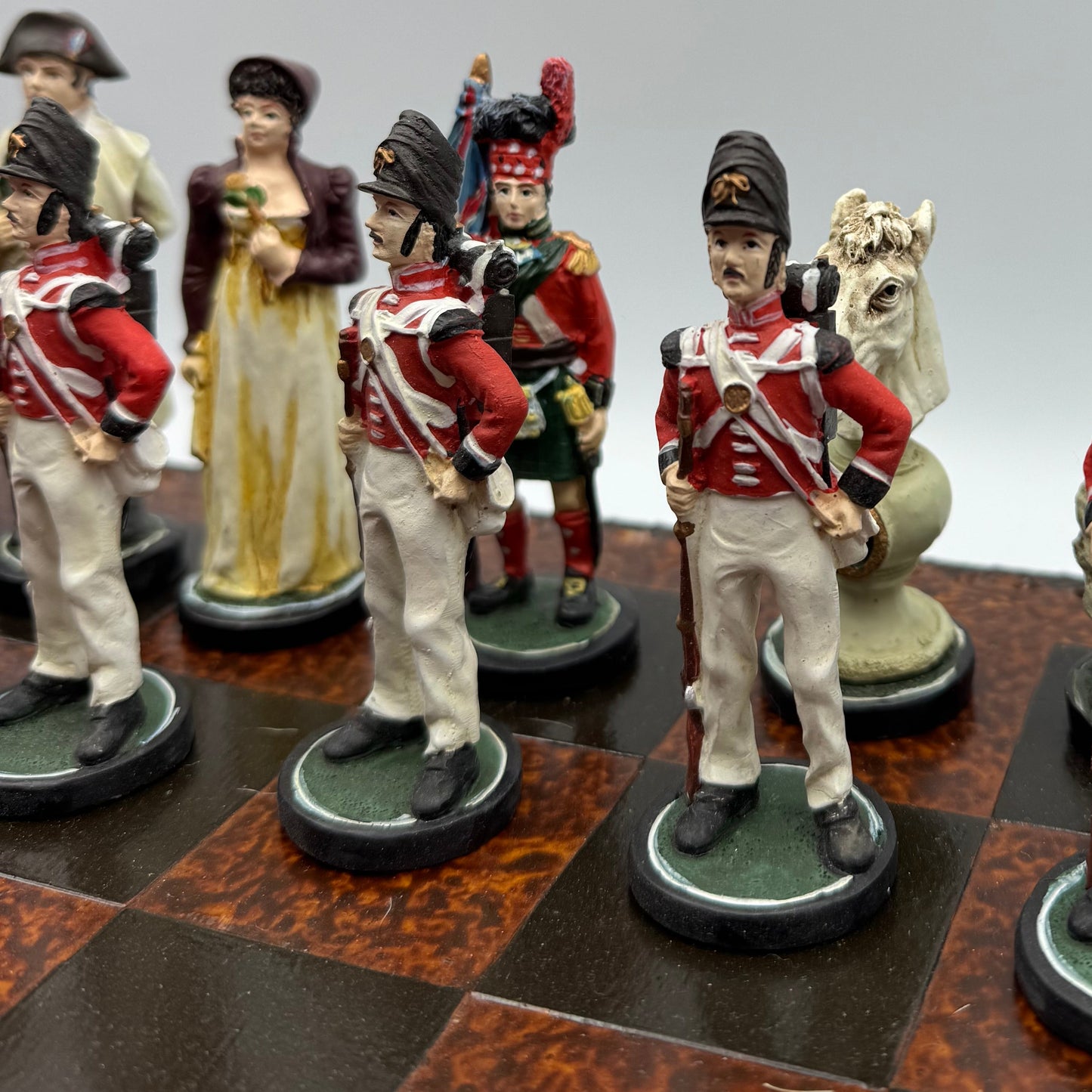 Vintage Battle of Waterloo resin chess set with ceramic board