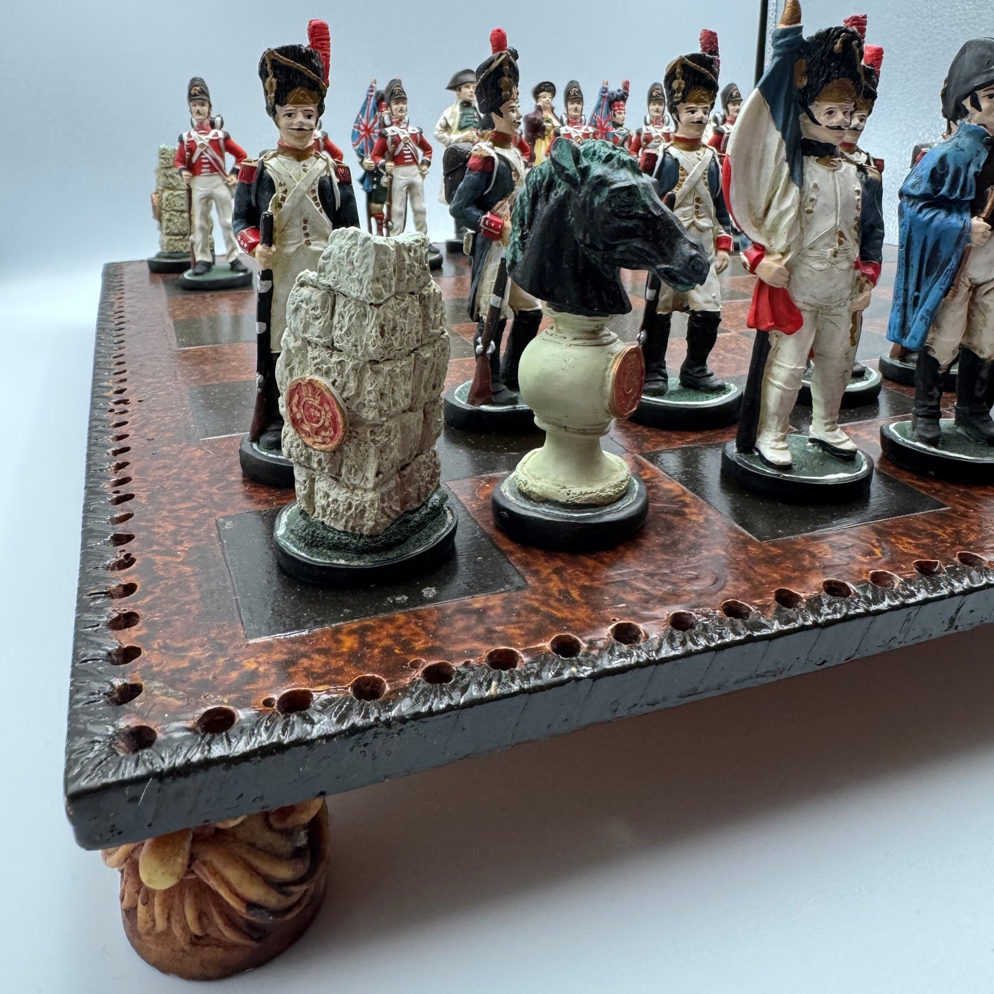 Vintage Battle of Waterloo resin chess set with ceramic board