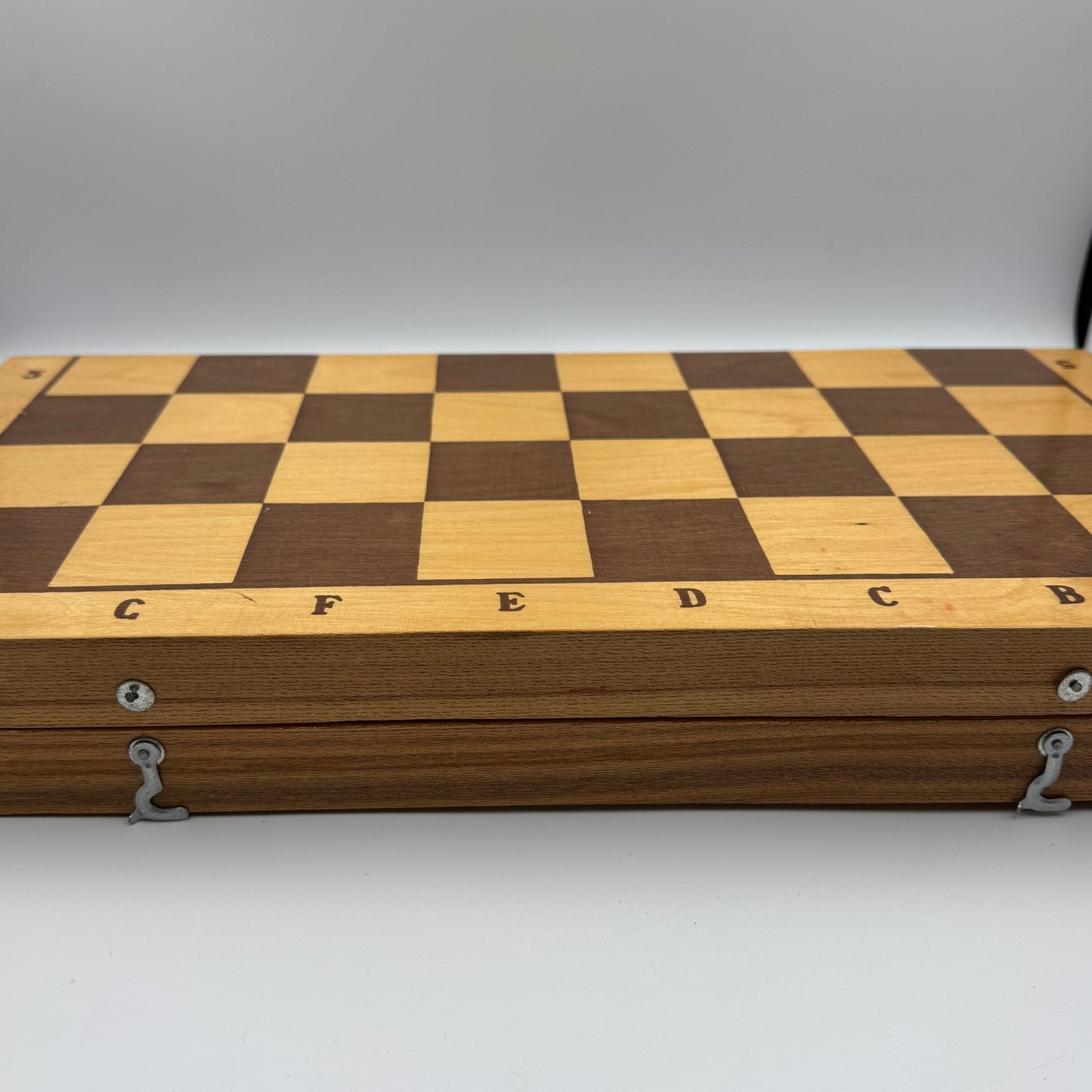 Vintage Russian chess set with folding wooden board