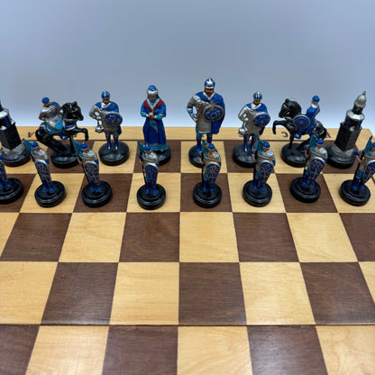 Vintage Russian chess set with folding wooden board