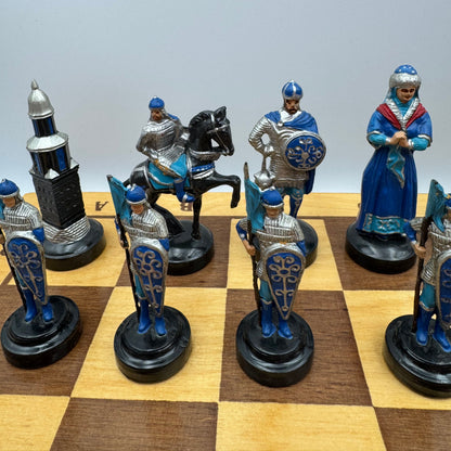 Vintage Russian chess set with folding wooden board