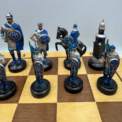 Vintage Russian chess set with folding wooden board