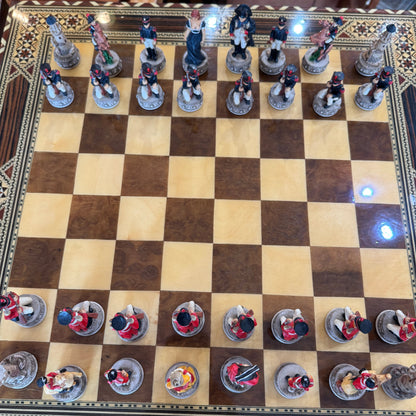 Italfama vintage Battle of Waterloo chess set with marquetry board