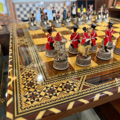 Italfama vintage Battle of Waterloo chess set with marquetry board