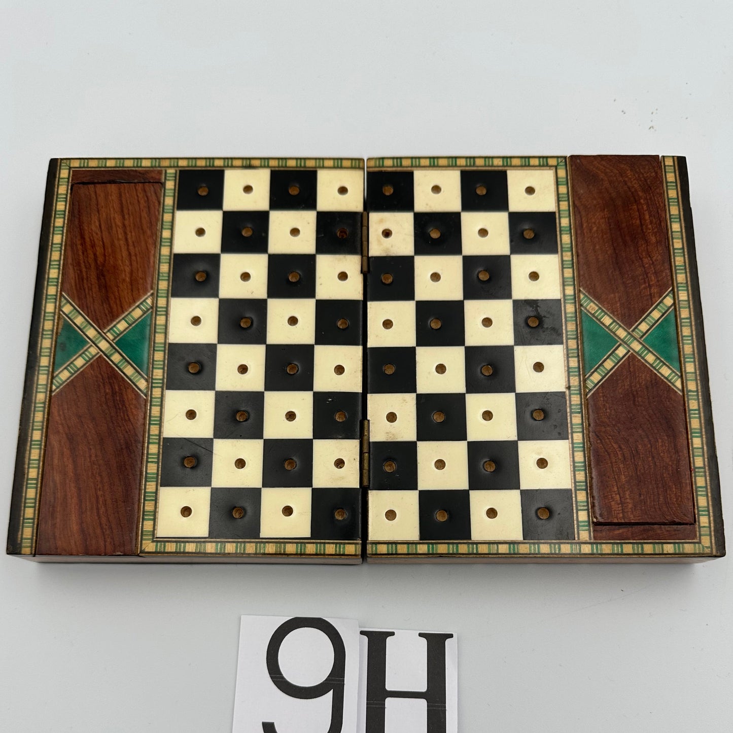 Vintage inlaid lacquered folding travel chess set