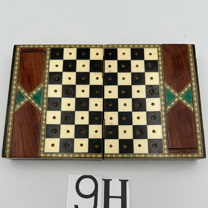 Vintage inlaid lacquered folding travel chess set