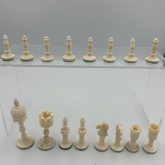 Vintage hand carved bone chess set