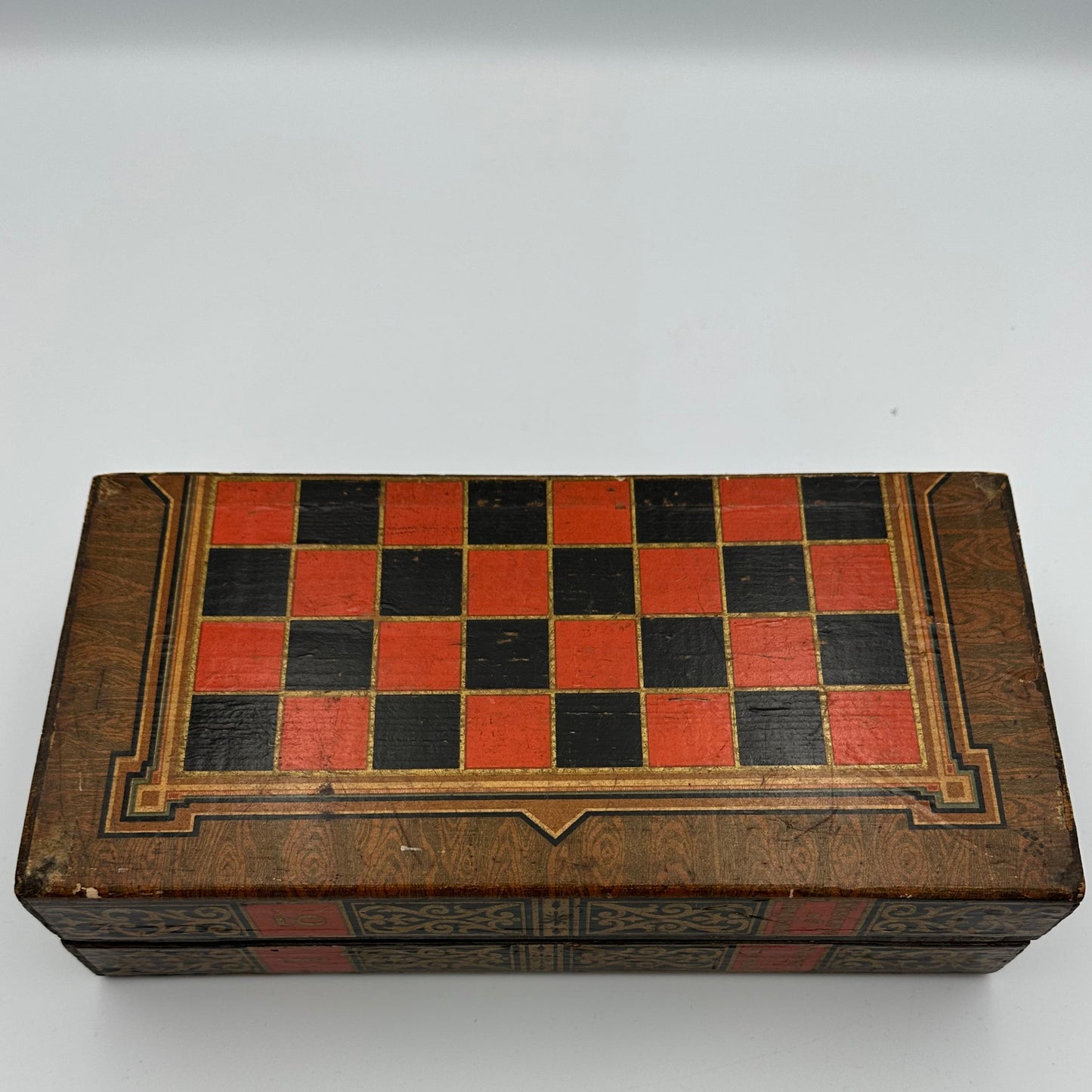 Antique History of England folding chess board with miniature pieces