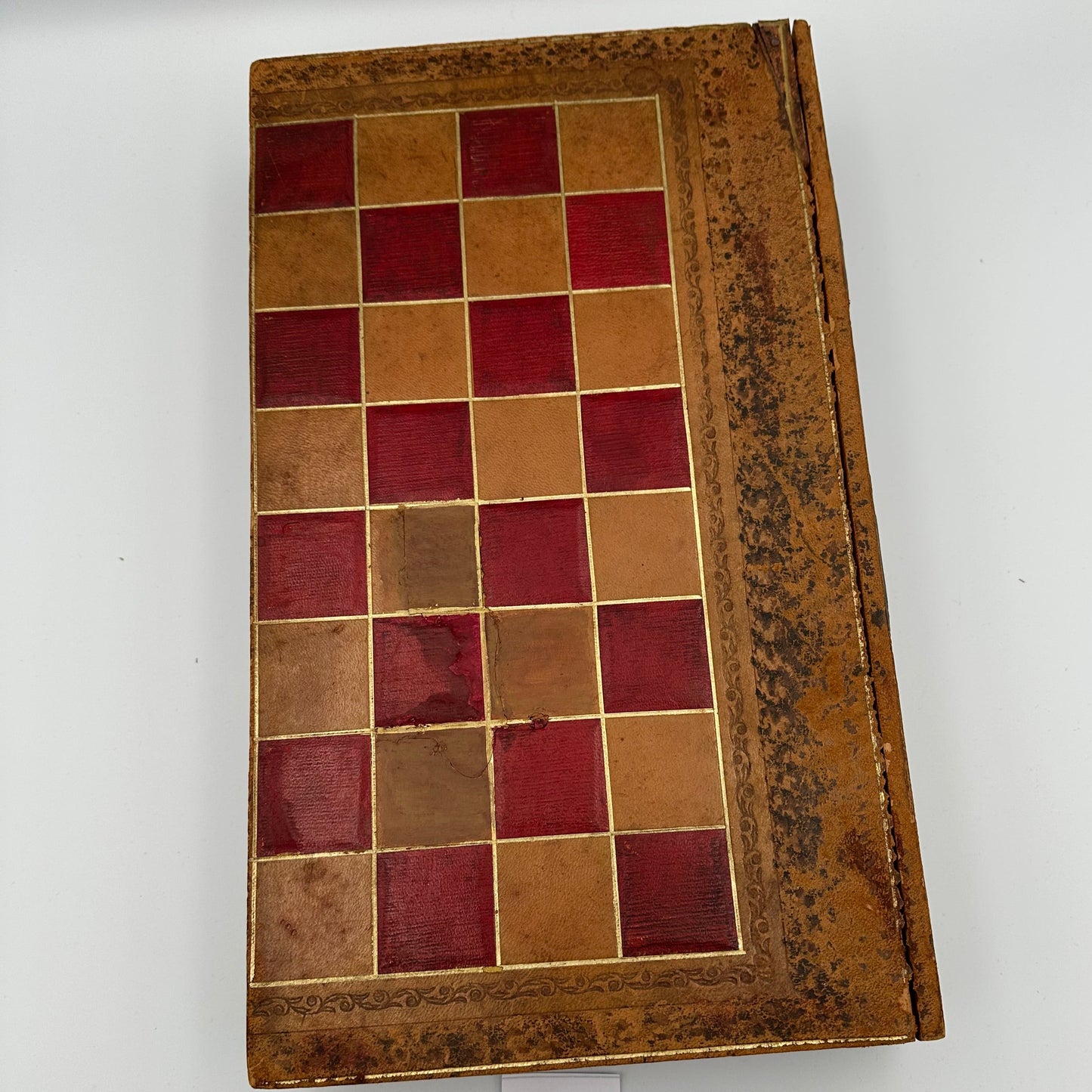 Antique c1850 English Games folding chessboard and backgammon game board