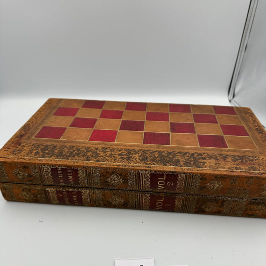 Antique c1850 English Games folding chessboard and backgammon game board