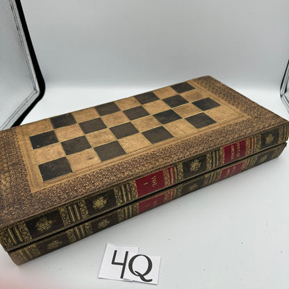 Antique c1890 History of America folding chessboard and backgammon board