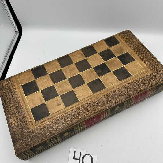 Antique c1890 History of America folding chessboard and backgammon board
