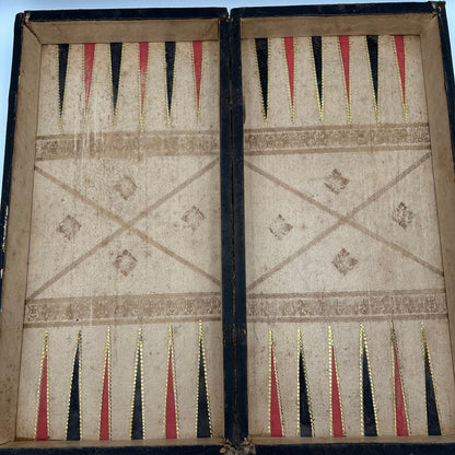 Antique c1890 History of America folding chessboard and backgammon board