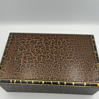 Staunton style chess pieces with bronze and gold crackle paint effect and matching box