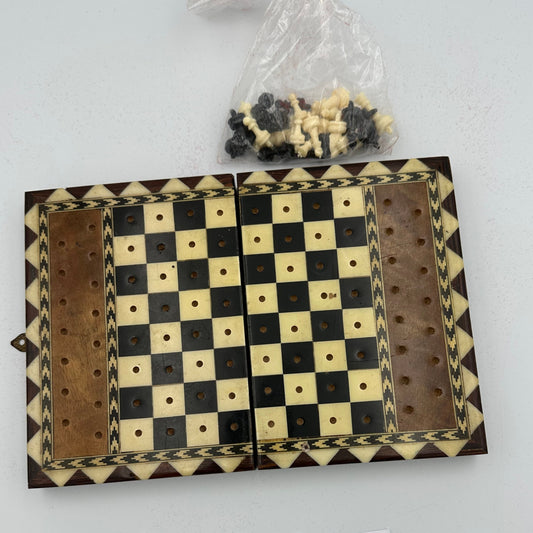 Mid century lacquer pegged travel chess set