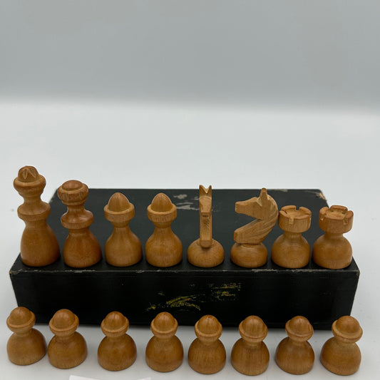 Vintage wooden rounded chess pieces