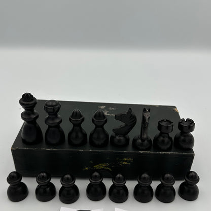 Vintage wooden rounded chess pieces
