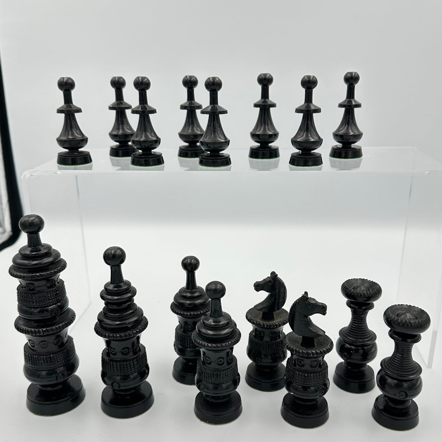 Large 1950s Persian hand carved wooden chess set