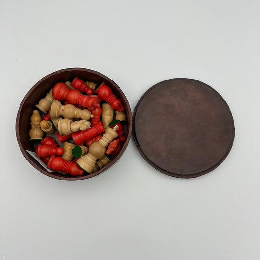 Antique Tagua nut red and cream chess pieces