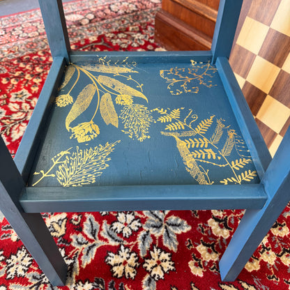 Bespoke hand painted regency style table with chess board top and gold leaf accent shelf