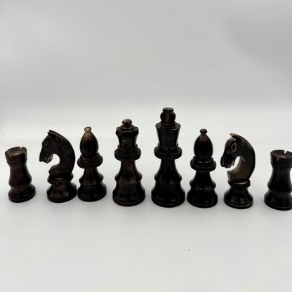 1960's library sized cow horn chess set